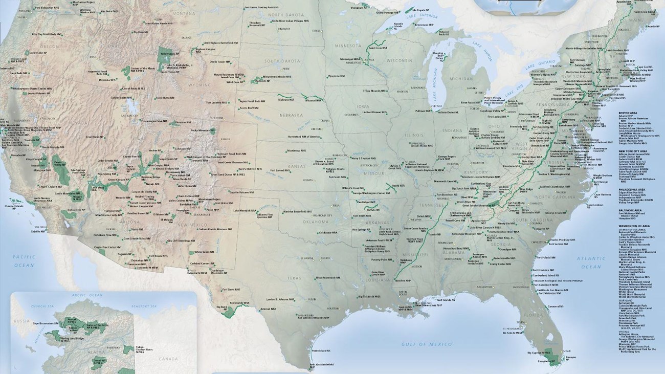 Map of the United States showing all units of the National Park System