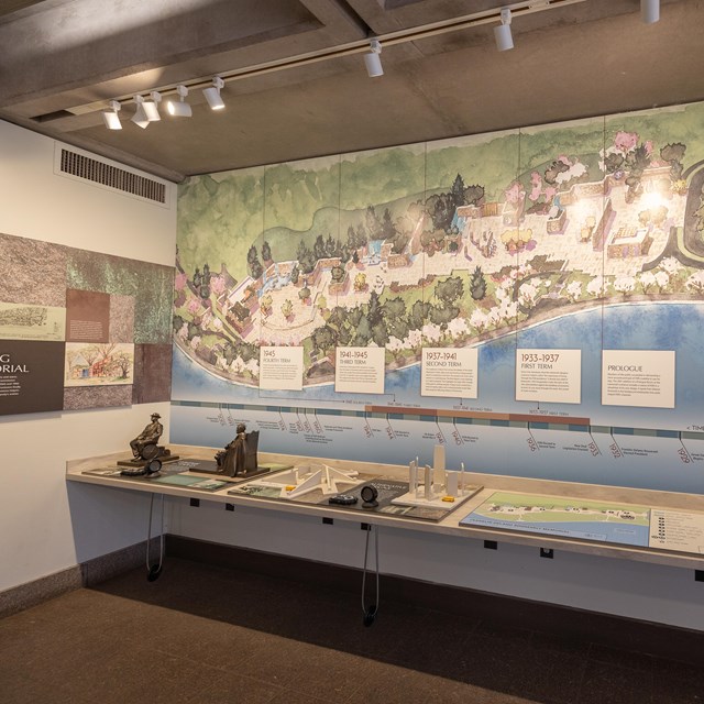 Tactile models and maps in a visitor center.