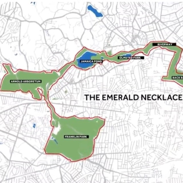 Map of park highlighted green with roads around it 