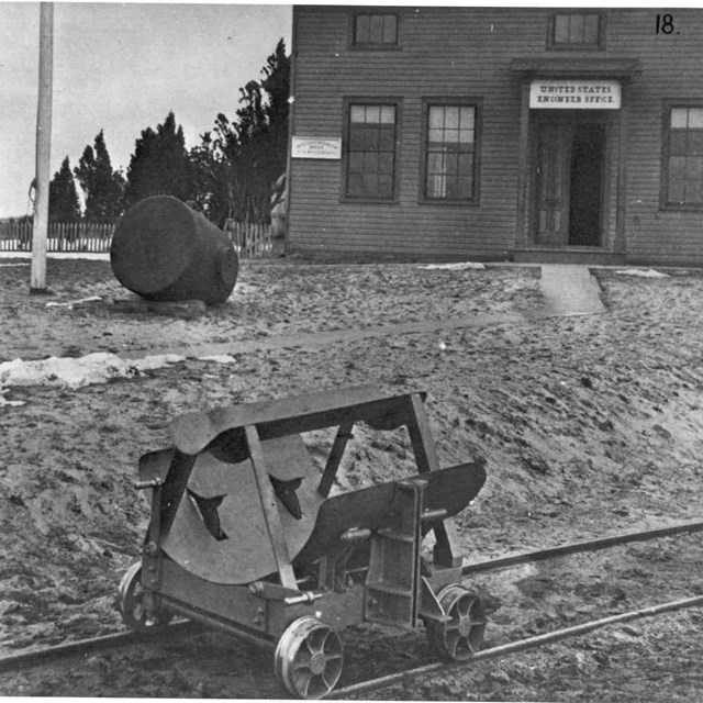 Historic photo of Sandy Hook proving ground building