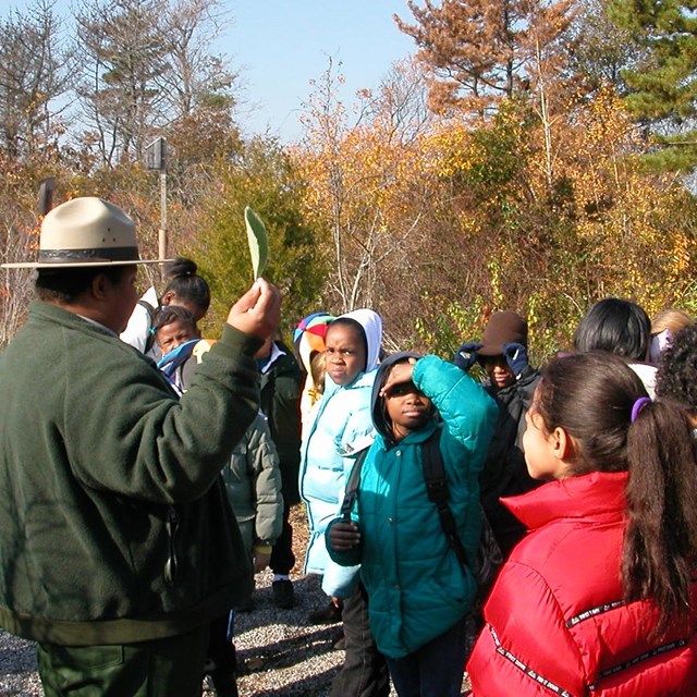 Ranger Carol with students at Jamaica Bay Wildlife Refuge