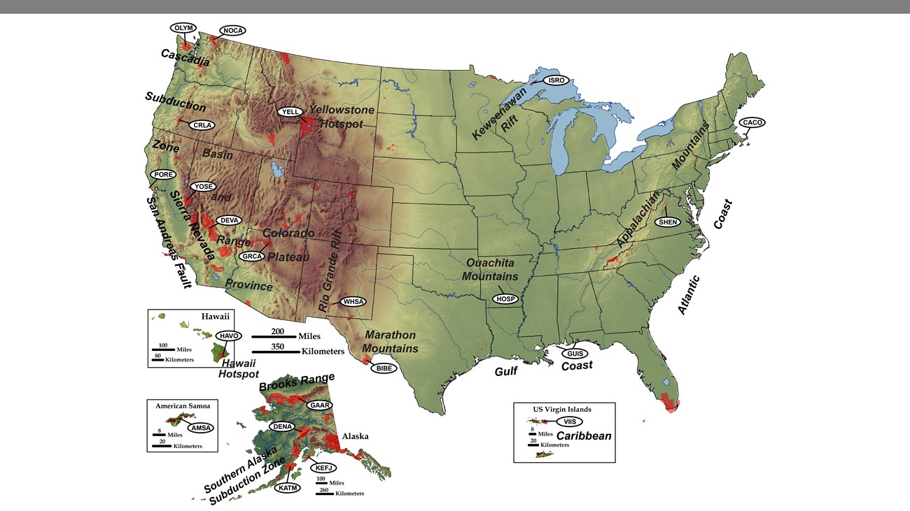 shaded, raised relief map of the U.S.