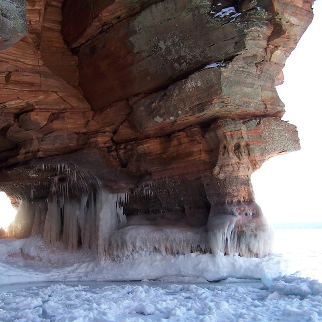 ice on shoreline bluff