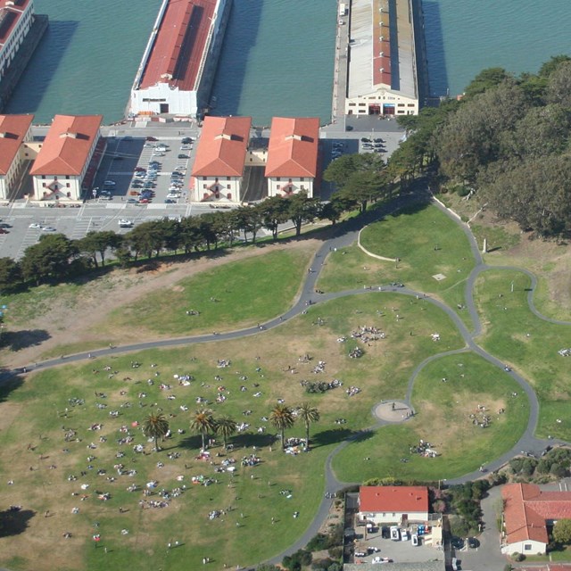 aerial view of fort mason