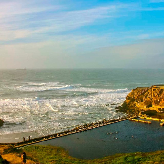 hazy image of the concrete ruins of sutro baths