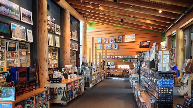 Inside a park visitor center bookstore.