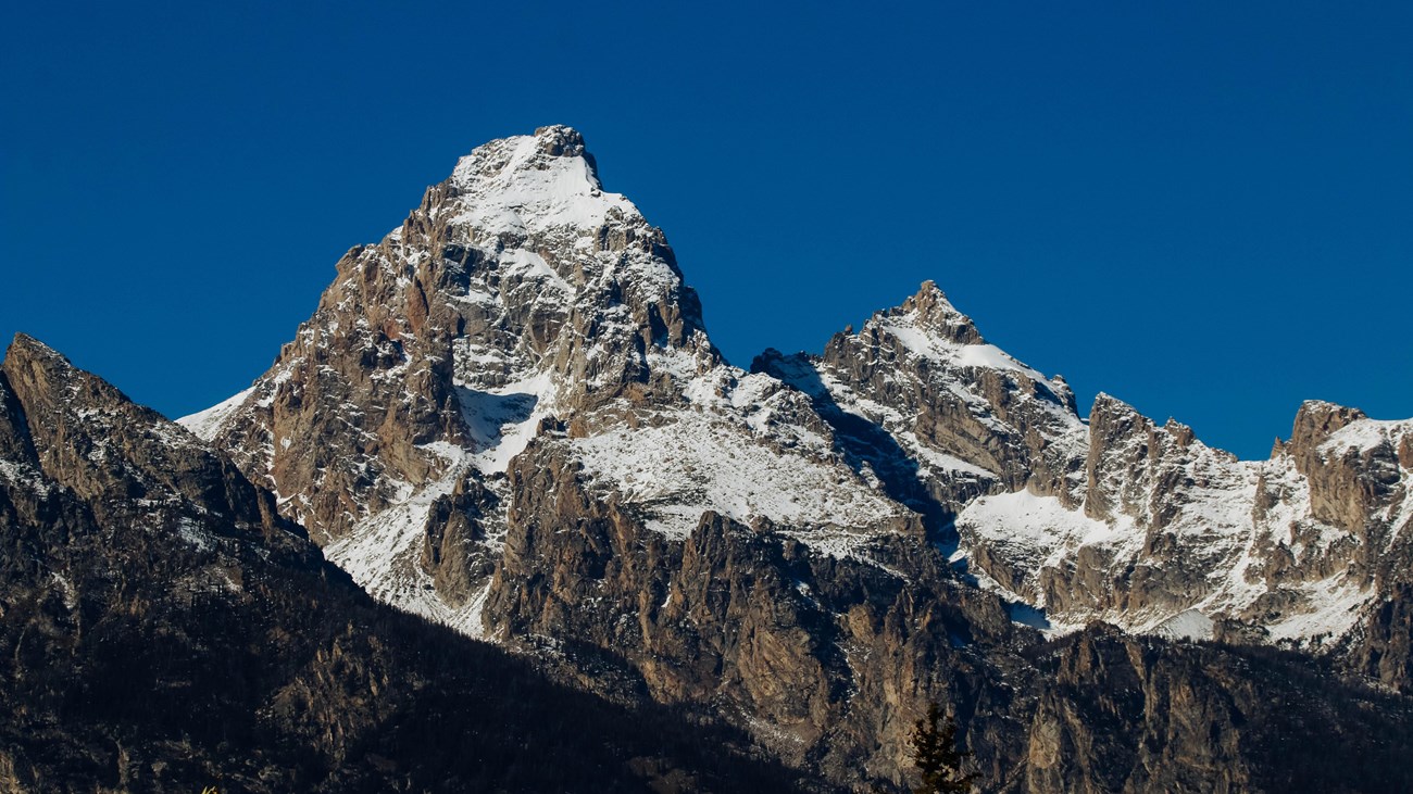 Mountains against a blue sky.