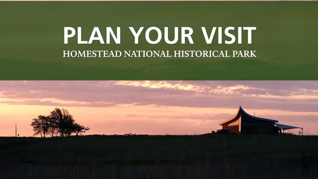 Sunrise view of Homestead's Heritage Center. Text reads "Plan your visit to Homestead"