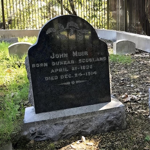 Two gravestones sit in the ground. 