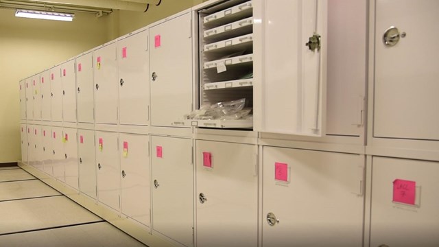 a room of large white cabinets