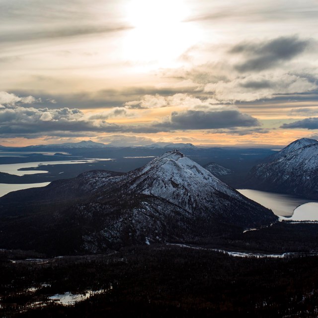 an aerial view of Kijik River and Lake Clark