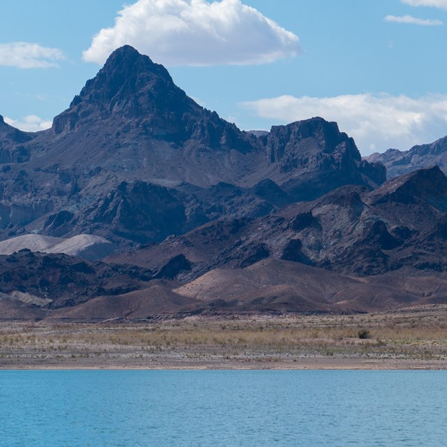 Desert landscape with a lake. 