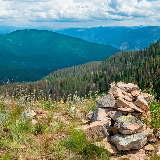 rock cairn on hilltop