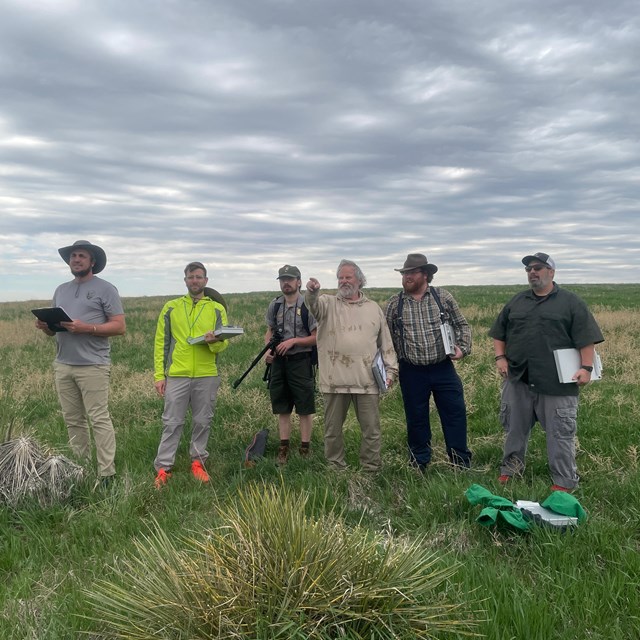 six people in a field