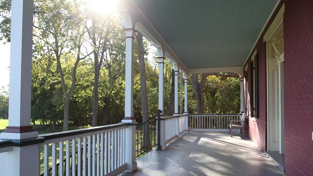 Sunlit porch at Worthington House