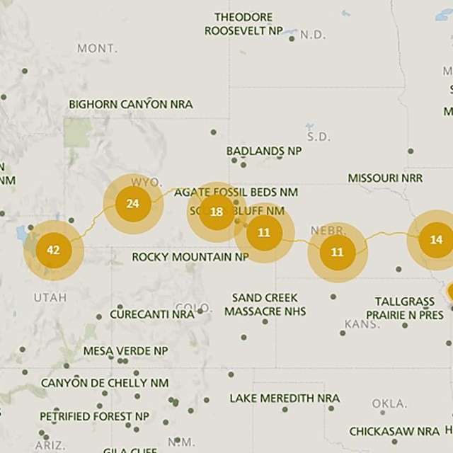 A map showing a trail from Illinois to Salt Lake City, Utah.