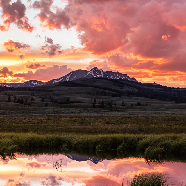 Sunset over a mountain peak