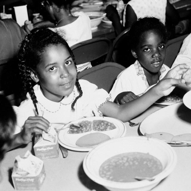 kids eating at camp