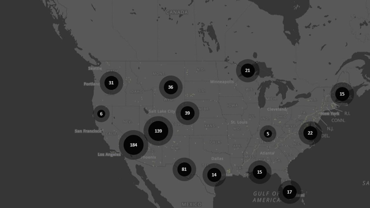 Map of US, including Alaska and Hawaii, shows nights sky data collections sites