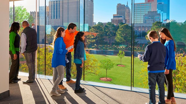 Visitors at the overlook at the Oklahoma City National Memorial Museum