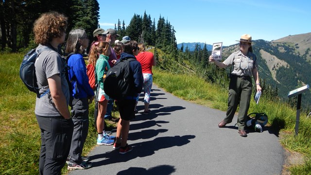 Ranger leading a walk and talk at Hurricane Ridge.