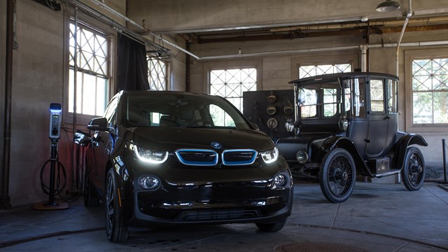 Modern electric vehicle (2017) and Edison owned early electric vehicle (1914)