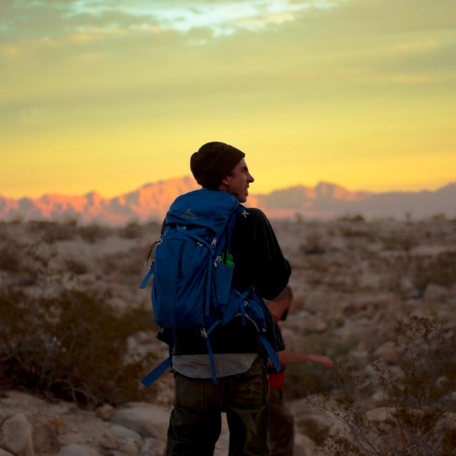 Backpacker at Joshua Tree National Park