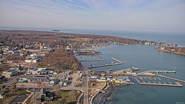 Bird’s eye view of the village and harbor of Put-in-Bay. 