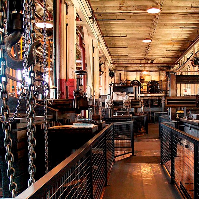 Heavy equipment in experimental machine shop, Edison National Historical Park