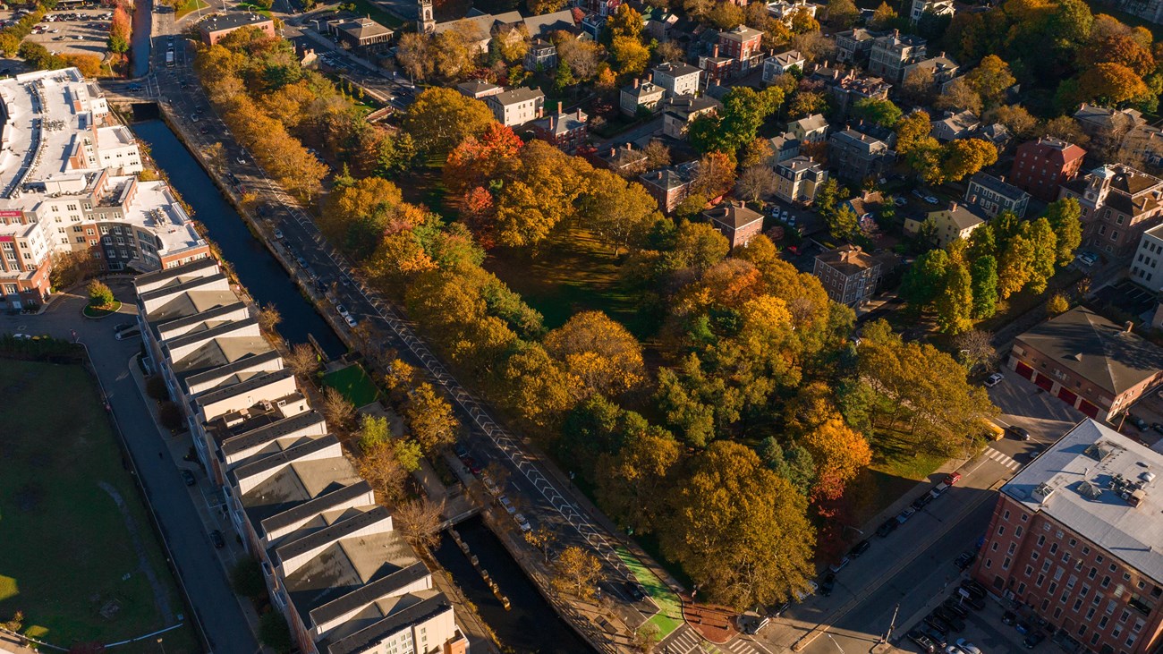 Arial image of the National Memorial and Providence skyline