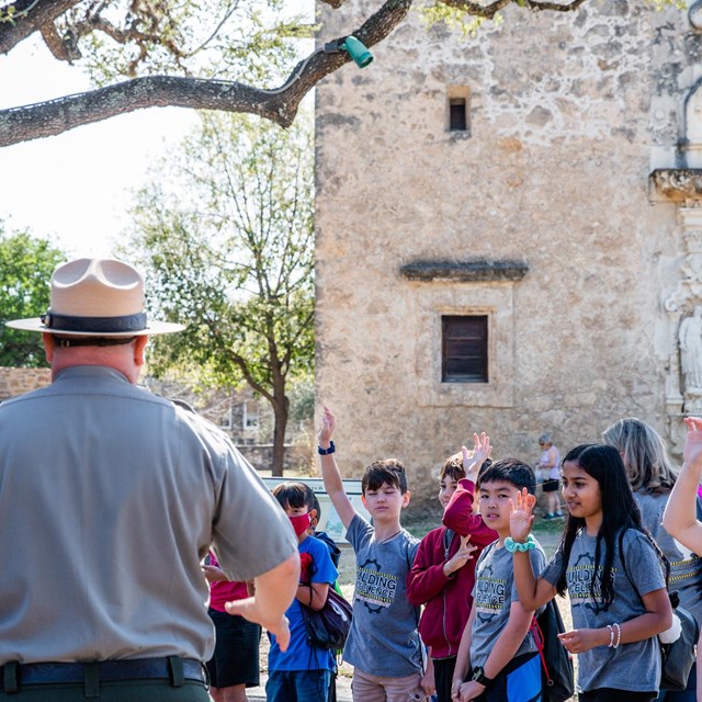 Ranger guiding school field trip. 