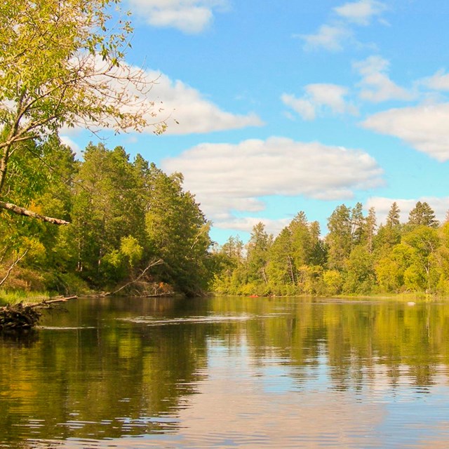 A scenic view of a calm river.