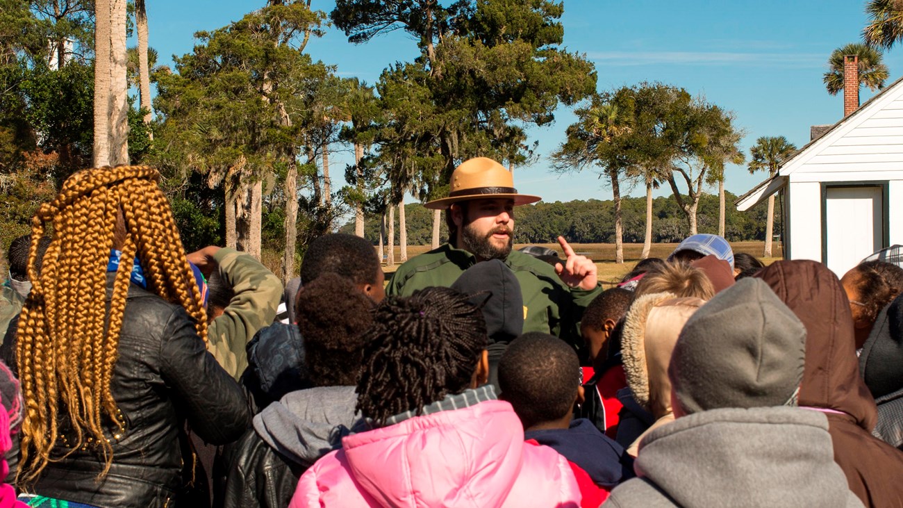 ranger with a large group of kids