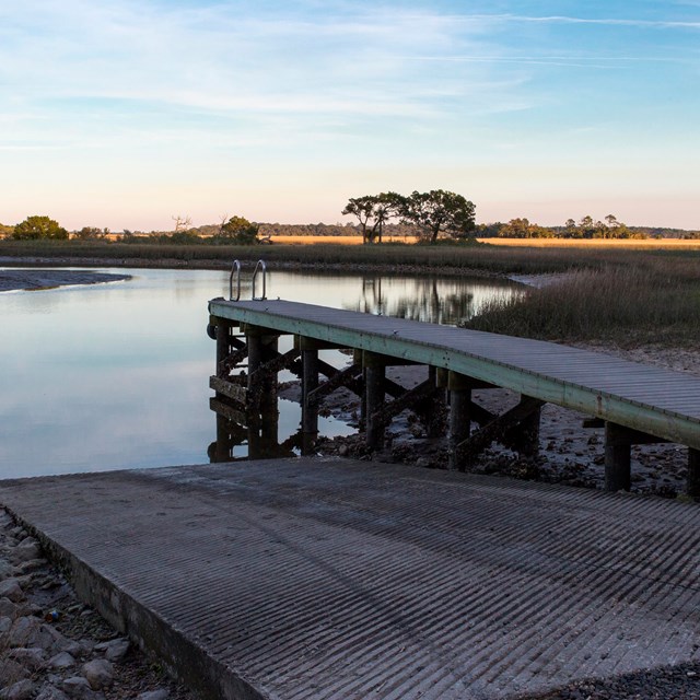 boat ramp and dock at dawn 