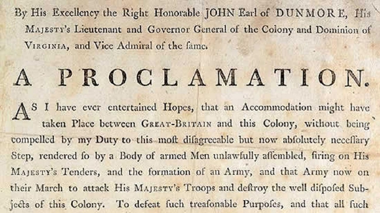 signed on November 7, 1775, by John Murray, royal governor of the British colony of Virginia