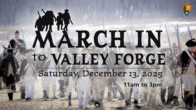 soldiers wearing Continental Army uniforms march through a field