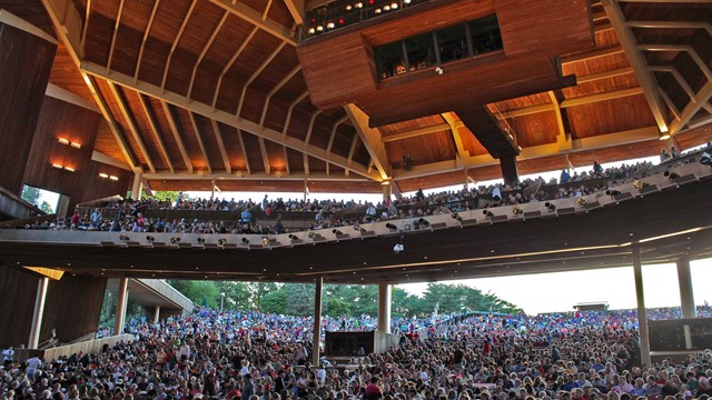 A packed Filene Center House before a performance.