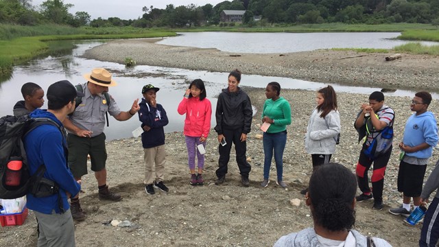 school group with ranger