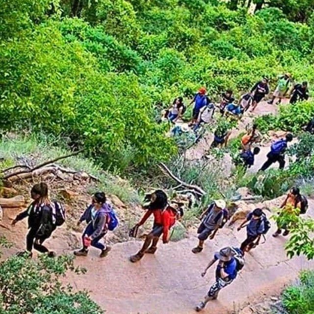 Youth hiking outdoors