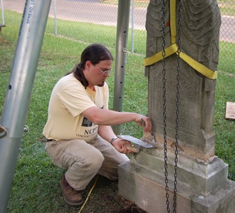 Using a tripod hoist to reset a marble headstone Using a tripod hoist to reset a marble headstone