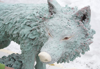 Sculpture of wolf in firing kiln