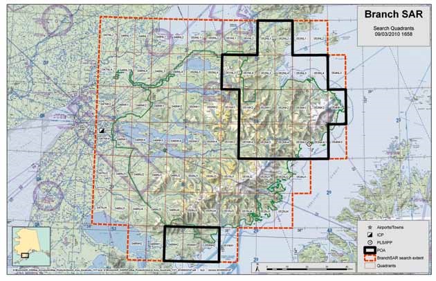 map showing square search quadrants