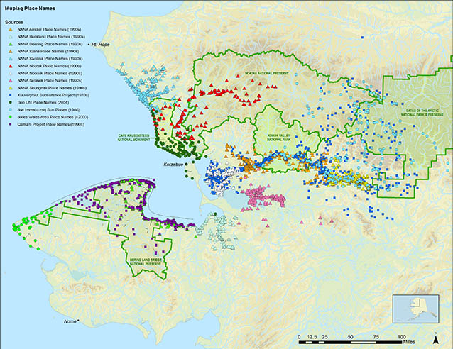 map of northwest alaska with park units outlined and dots all over the map