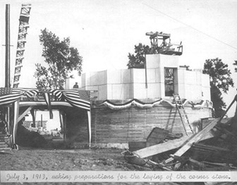 Unfinished memorial column being erected