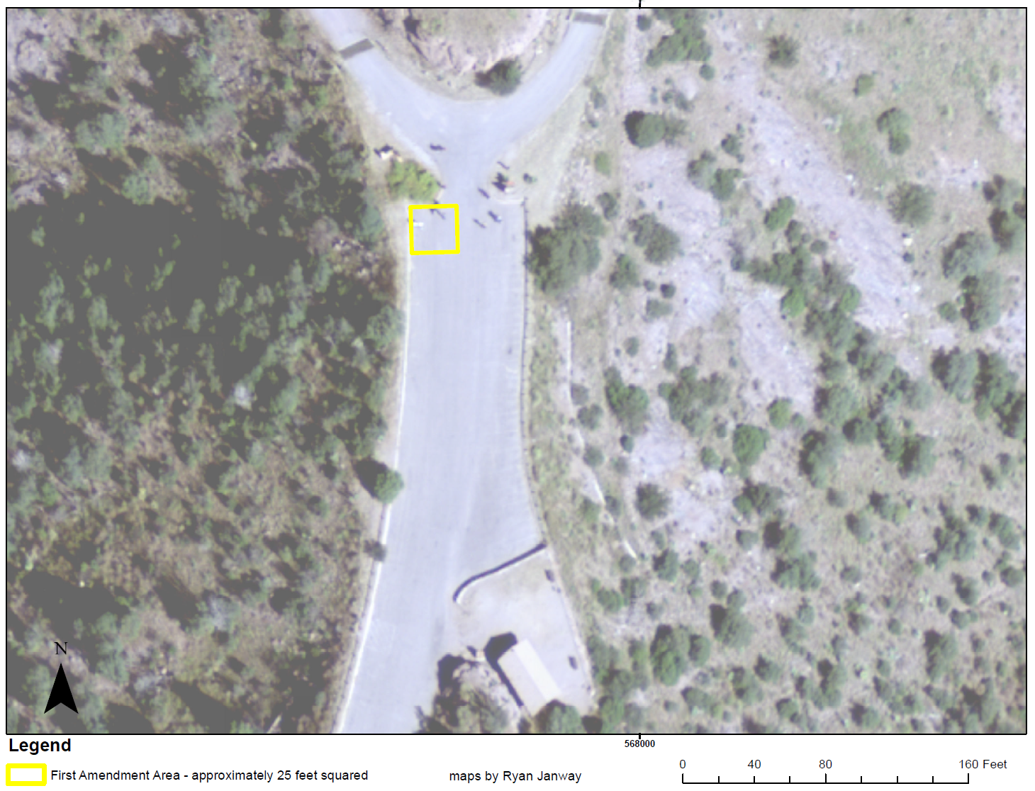 Montezuma Pass aerial view, yellow outline shows area