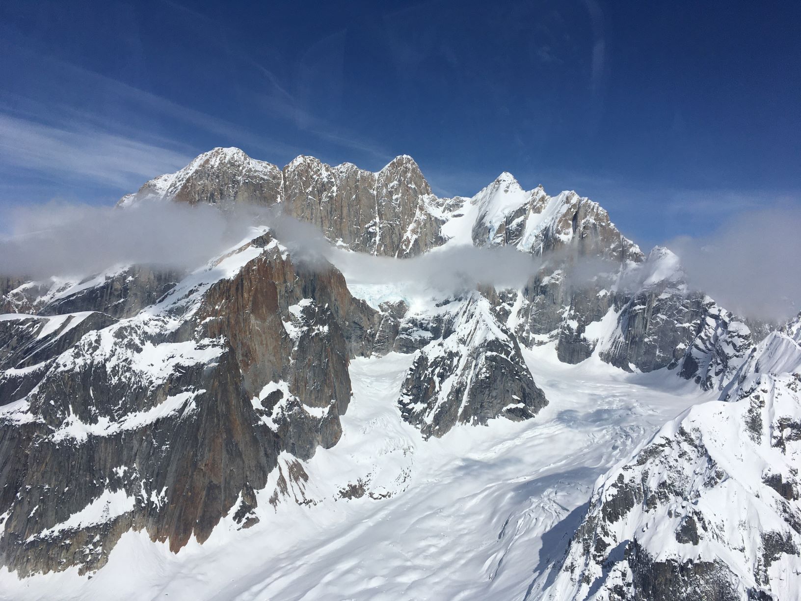 View of jagged granite peak from the air