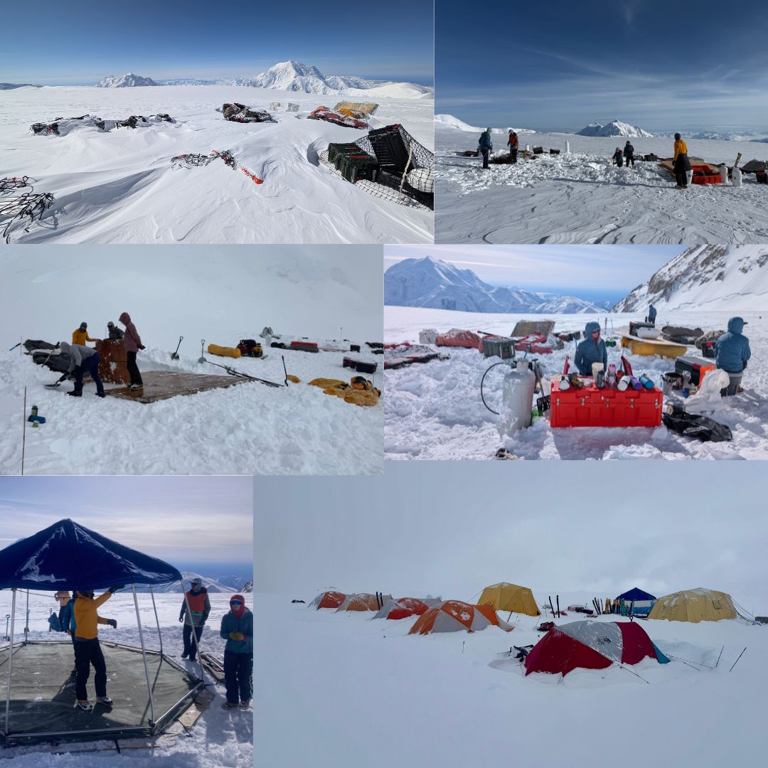 Patrol 1 Set up progress photo A collage of photos of rangers setting up camps in the snow
