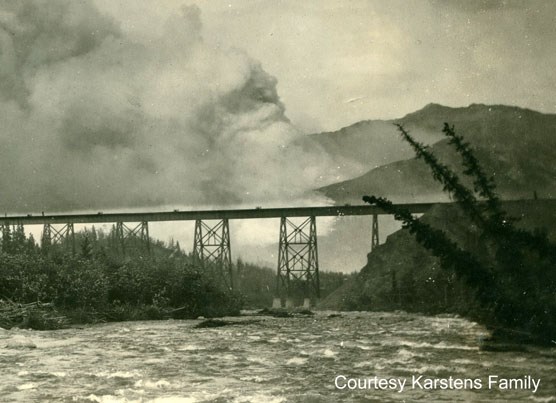 Historic image of train trestle over Riley Creek