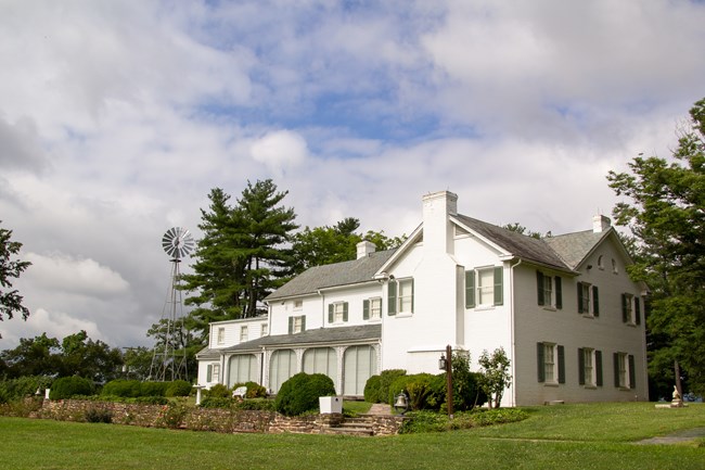 A white brick two story home