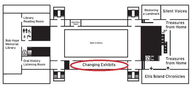 A map of the exhibits on the thrid floor of Ellis Island